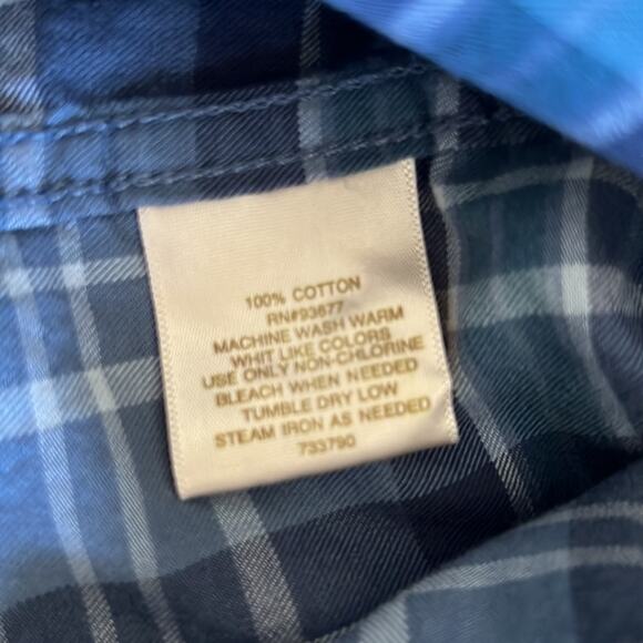 Robert Stock Mens L Blue/Navy Patterned Check Button Front Shirt - Picture 5 of 10